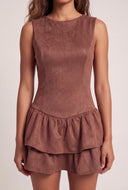 Faux Suede Ruffle Tiered Dress