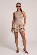 Faux Suede Ruffle Tiered Dress