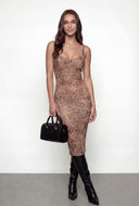 Mesh Rhinestone Leopard Bustier Dress