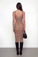 Mesh Rhinestone Leopard Bustier Dress