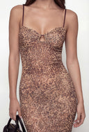 Mesh Rhinestone Leopard Bustier Dress
