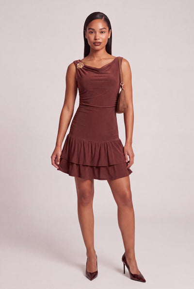 Ruched Tiered Ruffle Mini Dress