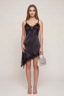 Lace Trim Satin Asymmetrical Dress