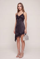 Lace Trim Satin Asymmetrical Dress