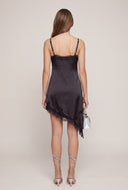 Lace Trim Satin Asymmetrical Dress
