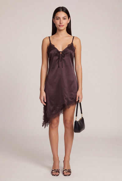 Lace Trim Satin Asymmetrical Dress