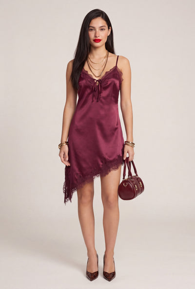 Lace Trim Satin Asymmetrical Dress