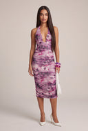 Patterned Halter Plunge Dress