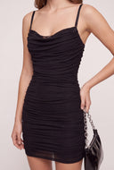 Ruched Cowl Neck Mini Dress