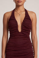 Mesh Plunge Halter Dress