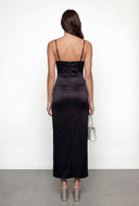 Sateen Spaghetti Strap Faux Wrap Maxi Dress
