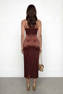 Sateen Spaghetti Strap Faux Wrap Maxi Dress