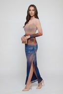 Patterned Mesh Overlay Long Sleeve Dress