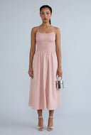 Poplin Smocked Midi Dress