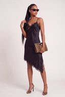 Satin Asymmetrical Midi Dress