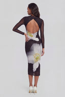 Floral Mesh Keyhole Back Maxi Dress