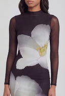 Floral Mesh Keyhole Back Maxi Dress