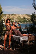 Printed Mesh Maxi Dress