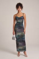 Printed Mesh Maxi Dress