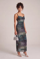 Printed Mesh Maxi Dress
