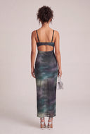 Printed Mesh Maxi Dress