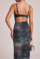 Printed Mesh Maxi Dress