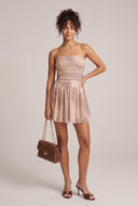 Printed Mesh Strapless Dress