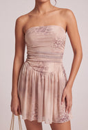Printed Mesh Strapless Dress
