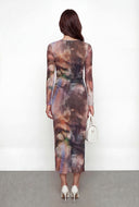 Rosa Floral Mesh Ruched Midi Bodycon Dress