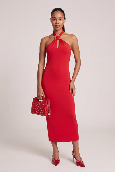 Keyhole Halter Midi Dress