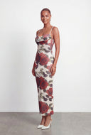 Floral Mesh Cowl Neck Maxi Dress