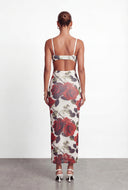Floral Mesh Cowl Neck Maxi Dress