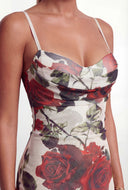 Floral Mesh Cowl Neck Maxi Dress