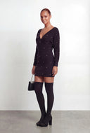 Faux Pearl Plunge Mini Sweater Dress