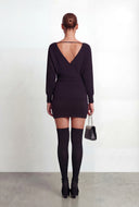 Faux Pearl Plunge Mini Sweater Dress
