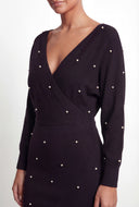 Faux Pearl Plunge Mini Sweater Dress