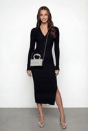 Alaina Collared Rib Knit Midi Sweater Dress