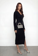 Alaina Collared Rib Knit Midi Sweater Dress