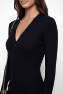 Alaina Collared Rib Knit Midi Sweater Dress