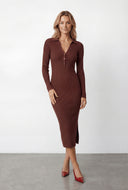 Alaina Collared Rib Knit Midi Sweater Dress