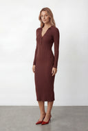 Alaina Collared Rib Knit Midi Sweater Dress
