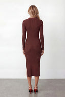 Alaina Collared Rib Knit Midi Sweater Dress
