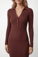 Alaina Collared Rib Knit Midi Sweater Dress