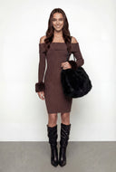 Lylah Faux Fur Cuff Off the Shoulder Dress