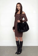 Lylah Faux Fur Cuff Off the Shoulder Dress