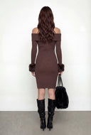 Lylah Faux Fur Cuff Off the Shoulder Dress