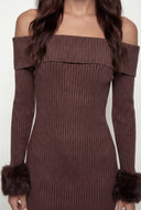 Lylah Faux Fur Cuff Off the Shoulder Dress