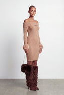Lylah Faux Fur Cuff Off the Shoulder Dress