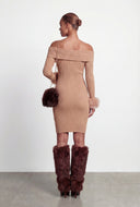 Lylah Faux Fur Cuff Off the Shoulder Dress