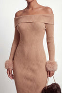 Lylah Faux Fur Cuff Off the Shoulder Dress